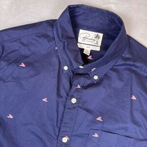 Bonobos Slim Fit Short Sleeve Button Down Shirt Navy Shark Print Mens M Long‎